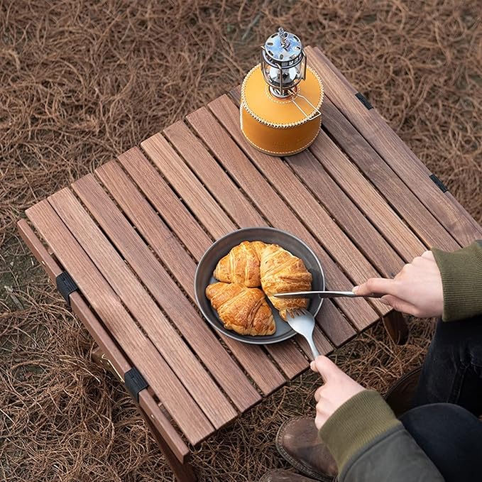 Solid Wood Folding Picnic Table Portable Outdoor Camping with Removable Egg Roll Top