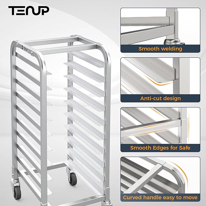 TenUp 10-Tier Half Size Sheet Pan Rack Heavy-Duty Aluminum Bakery Rack with Wheels – Commercial Cooling &amp Storage Cart – 18 L x 15.5 W x 36 H