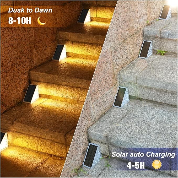 VOLISUN Solar Step Lights Outdoor Waterproof LED Outdoor Stair Lights Solar Step Light for Outside Warm&ampCool White Deck Light Decor for StairFront Porch and Patio(Gray12 Pack)