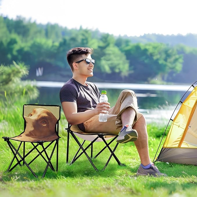 Confused Dog Portable Camping Chairs Folding Chair - Durable Oxford Fabric Lightweight Iron Frame Easy Fold Design - Ideal for Outdoor Activities Camping Fishing and Travel