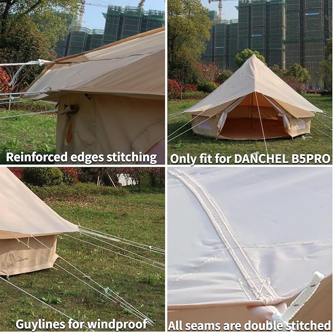 DANCHEL OUTDOOR Waterproof Rain Fly for Bell Tent 4 Season Yurt Tent Rain Cover Protector Tarp with/No Stove Jack Glamping Gears PU5000mm Lightweight 300D Oxford Polyester Beige(13ft/16.4ft/20ft)