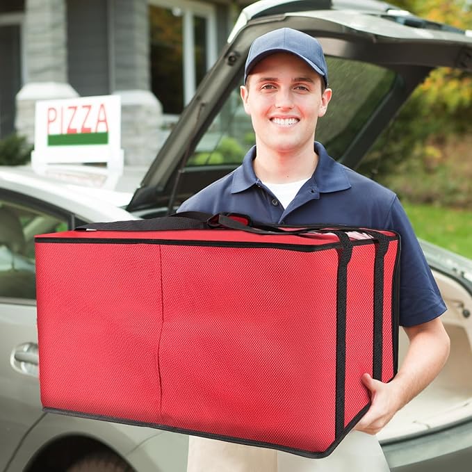 Large Pizza Delivery Bag Insulated 24x 24 x14 Red Pizza Warmer Bag for Food Delivery Pizza Carrier Insulated Bags Keep Your Pizza Hot and Fresh Perfect for Deliveries and Personal Use