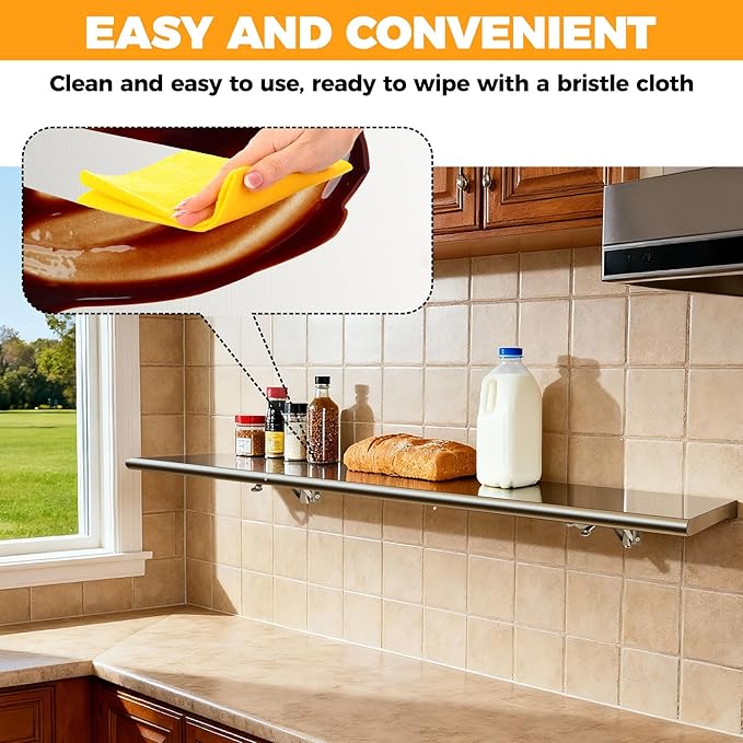 48x12 Inch Folding Concession Shelf Stainless Steel Food Shelf Stand Serving for Concession Serving Window Food Truck Kitchen Counter
