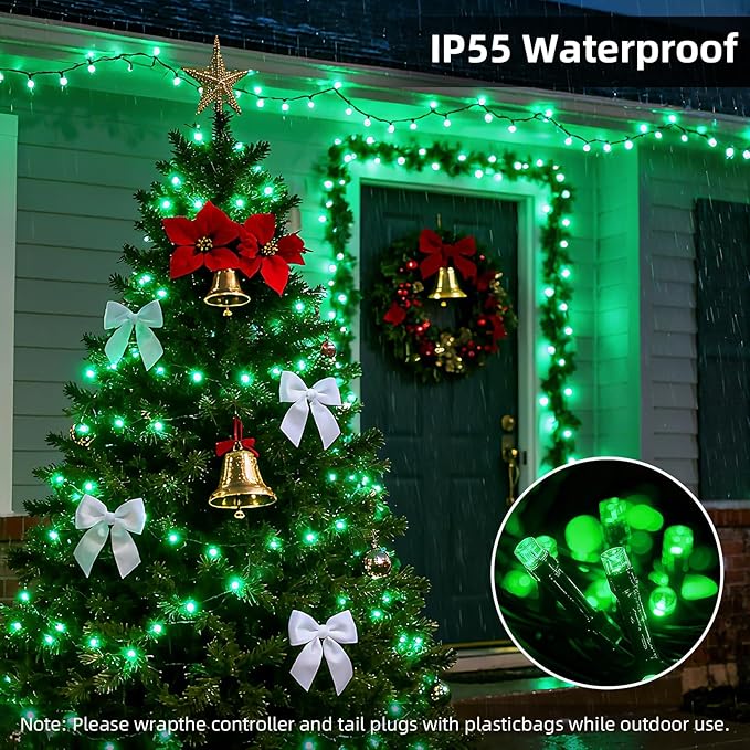 500 LED Green Christmas Tree Light170ft Connectable Christmas Lights with 8Modes UL Certified Lights String Outdoor for Christmas Holiday Party Decor