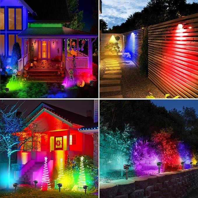 Peasur 2 Pack Solar Spot Lights Outdoor Color Changing 7 Modes Halloween RGB Solar Powered Waterproof Spotlight Landscape Lighting for Outside Yard Garden Pathway