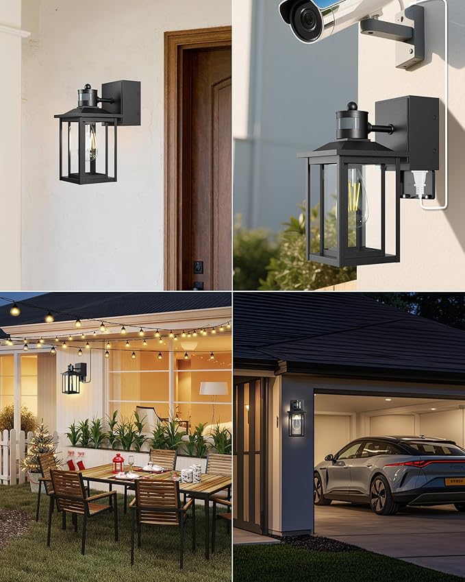 LTBLIGHT Motion Sensor Porch Lights with GFCI Outlet Dusk to Dawn Outdoor Lighting with 3 Modes Waterproof Exterior Light Fixture for House Front Door Garden Garage 120V