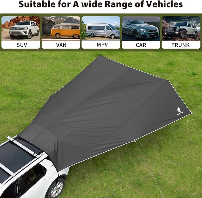 GEERTOP Large Car Awning Tarp for Camping Backpacking Tarp SUV Tailgate Truck Canopy Sun Shade Waterproof Outdoor Rear Vehicle Awning Shelter for Van MPV Campers