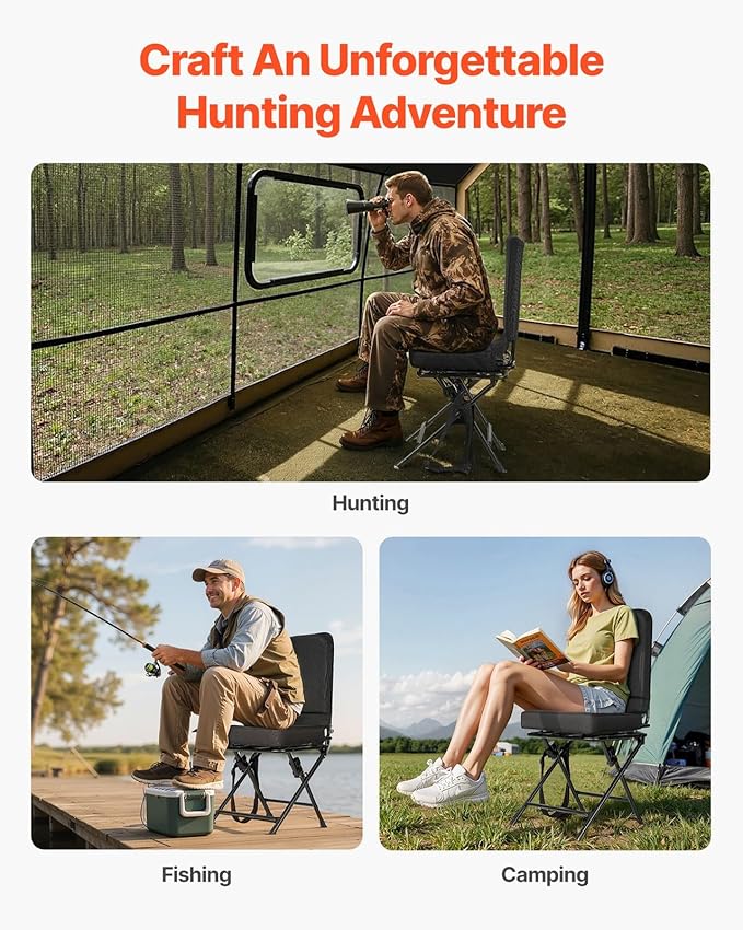 Foldable Hunting Chair with 360° Swivel Steel Frame &amp Backrest