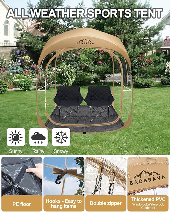Pop Up Sports Tent - Thick PVC Scratch-Resistant Bubble Clear Tent Instant Weather Proof Pod with Extra Top Cover for Soccer Football Games Outdoor Events 1-2 Person