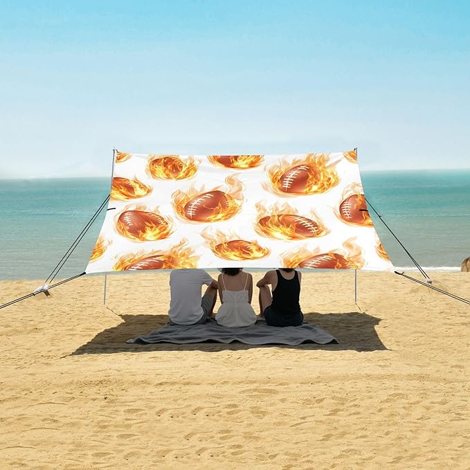 Pattern Rugby Fire Pattern Camping Sun Shelter Beach Tent Portable Beach Sun Shade Outdoor Canopy for Camping Trips Fishing Picnic