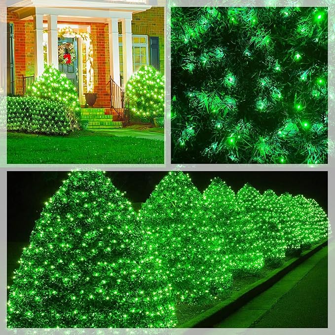 120Led Christmas Net Lights Outdoor 5ft x 6ft Connectable 8 Modes Waterproof Black Wire 29V Plug in Mesh Net Christmas Lights for Garden Yard Bushes Trunk Xmas Tree Decor (Green)