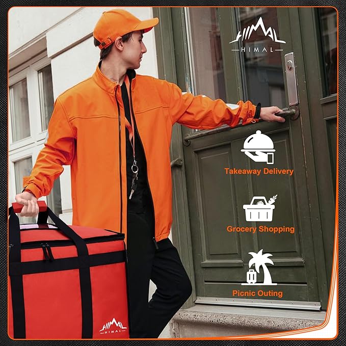 Himal Outdoors Insulated Food Delivery Bag XXXL-23Wx15Hx14D inches Premium Insulated Grocery Bag for HOT/COLD Food Delivery Fit for Uber Eats Doordash Commercial Catering Transportation (Red)