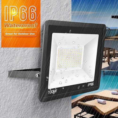 100W LED Flood Light Outdoor 2Pack 10000LM Super Bright IP66 Waterproof Outside Work Lights 6500K Daylight White Security Lights Plug in Flood Light for Yard Garage Garden Patio