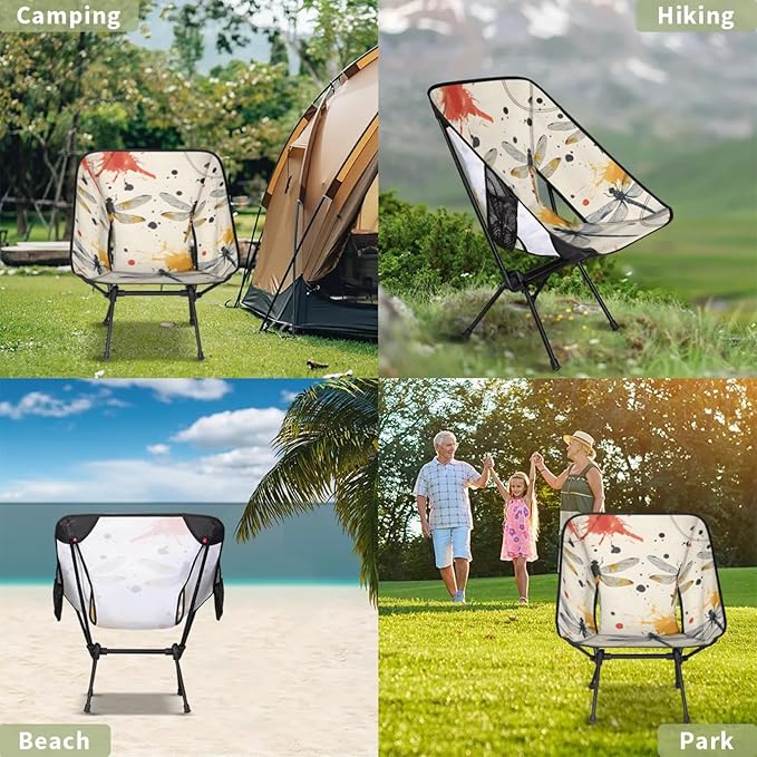 Honeybaby Folding Camping Chair Dragonfly Watercolor Camping Chairs Lightweight Portable Chair Outdoor Foldable Chairs for Camping Travel Picnic Beach Hiking