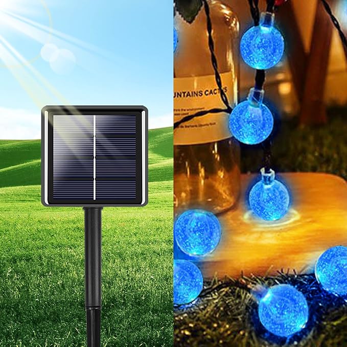 Blue 2-Pack 100 LED 64FT Crystal Globe Solar Christmas Lights Outdoor Waterproof Solar String Lights with 8 Lighting Modes Solar Outdoor Decorations for Tree Garden Patio Party Wedding Christmas