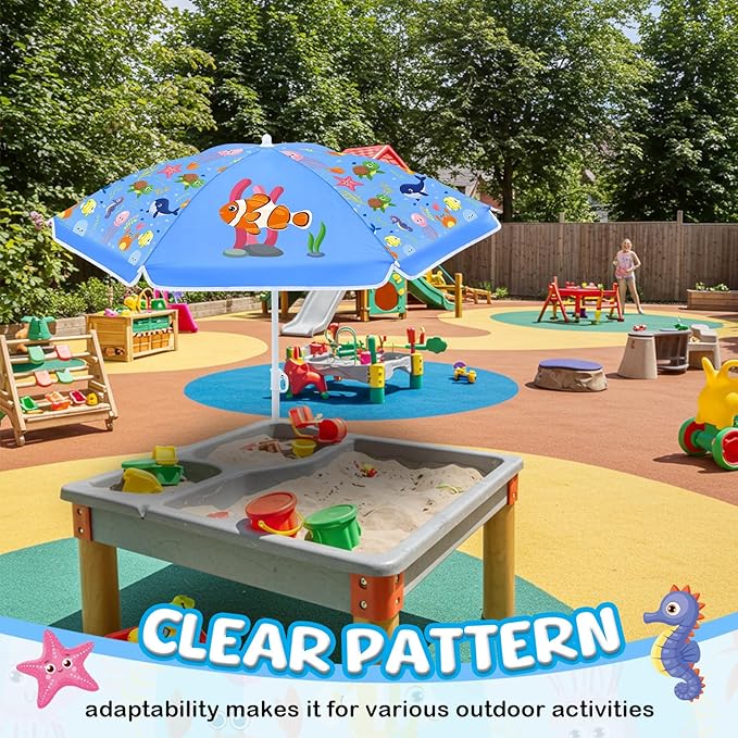 Sweetude Water Table Umbrella (Table Not Included) Kids Seaside Beach Umbrella Picnic Canopy for Summer Toddlers Sand Beach Camping Garden Outdoor Pool Shade Party Supply(Marine Animal Theme)