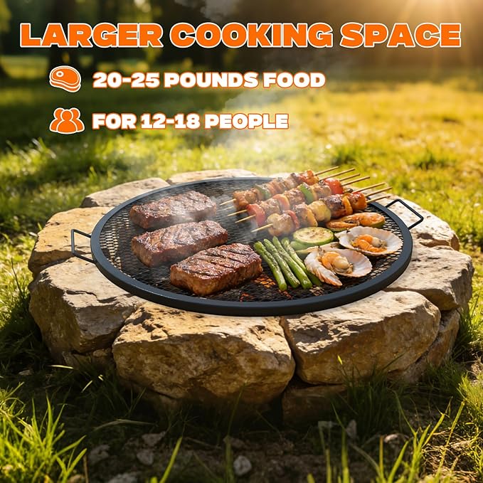 onlyfire Round Fire Pit Grill Grate Heavy-Duty Steel Cooking Grate with X-Marks Design Portable Campfire Grill for Outdoor BBQ Camping Picnics - 36 Inch