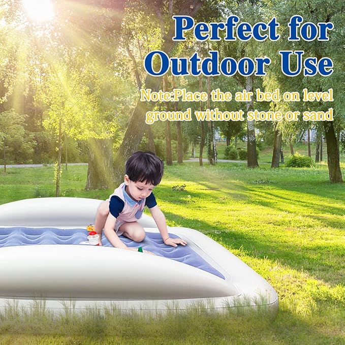 Inflatable Kids Travel Bed Toddler Air Mattress SetPortable Blow Up Mattress Sleeping Bed Cot with Bed Rails and Electric Pump Ideal for Road Trip