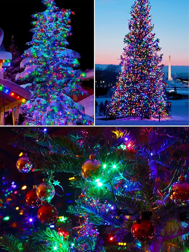 6 Pack 600 LED Solar String Lights for Outside Solar Christmas Lights with 8 Lighting Modes Waterproof Green Wire Solar String Lights Outdoor for Tree Xmas Party Garden Yard Decorations (MultiColor)
