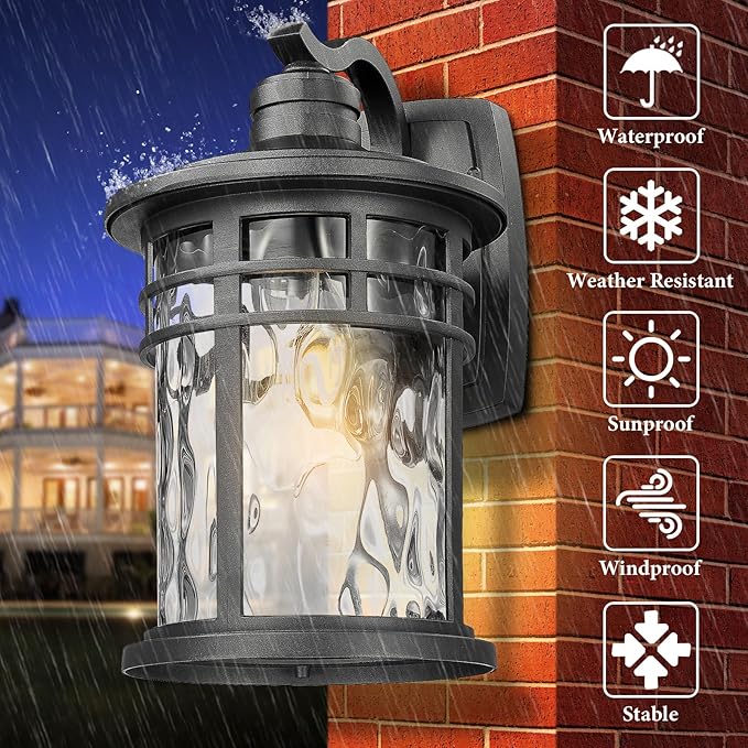 Darkaway 2pcs Large Outdoor Porch Lights Wall Mount 15inch Outside Light Fixtures Sconces Wall Lighting with Water Ripple Glass Waterproof Exterior Lights for Patio Yard Garage