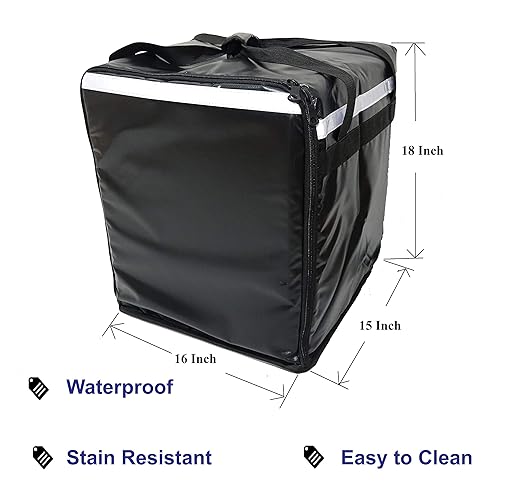 PK-76F: Large Doubledeck Insulated Pizza/Food Delivery Backpack 16x 15x 18 with Divider Cup Holder. Waterproof Thermal Food Take-Out Box Keep Hot/Cold 76Liters (Black)