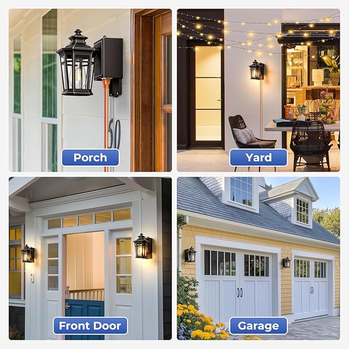Gleamz Outdoor Wall Light with GFCI Outlet ORB Dusk to Dawn Outdoor Lighting Patio Lights Outside Waterproof Anti-Rust Exterior Lighting Fixtures Wall Mount for Garden Front Door E26 Base