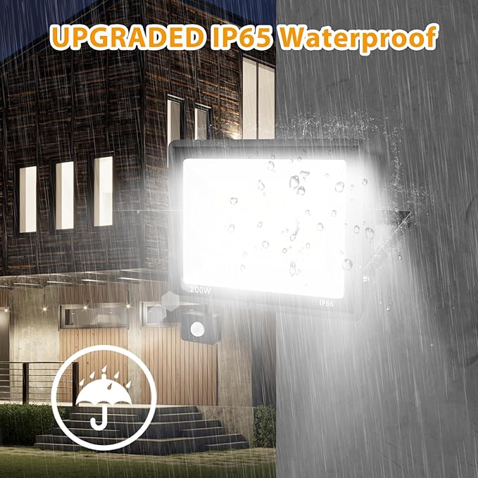 2 Pack 200W LED Motion Sensor Flood Light Super Bright IP66 Waterproof Outdoor 23000 lumens 5000K Daylight Dusk to Dawn Security Light for Front Porch Barn