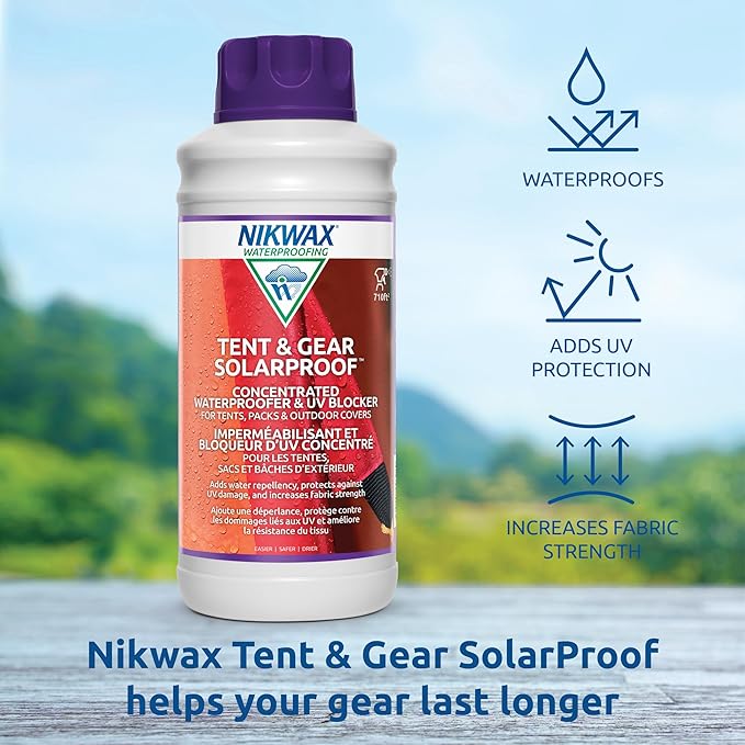 Nikwax Tent &amp Gear Tent &amp Gear Solarproof 1000ml Concentrate Waterproofing and UV Protector Rain Protector Restores DWR Water Repellency on Outdoor Fabric Rain Fly Canvas Covers Backp