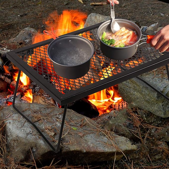 REDCAMP Folding Campfire Grill Heavy Duty Steel Grate Portable Camp Fire Cooking Racks for Over Fire Pit