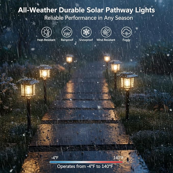 XMCOSY+ Solar Outdoor Lights Waterproof IP65 Solar-Powered Garden/Yard/Pathway Lights with Warm White 2-Tone Bronze-Wood Stainless Steel Design for Landscape Driveway Walkway Decorative