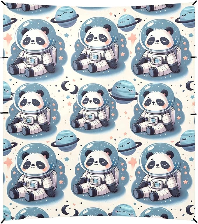 Camping Sun Shelters Sleeping Panda in Space Suits and Planet Beach Canopy 126 * 110.2in