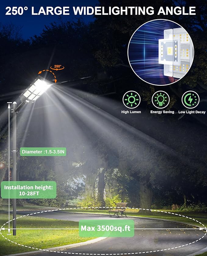 JAYNLT Y-7200W Solar Street Lights Outdoor680000LM 6500K High Lumen Parking Lot Lights Commercial Dusk to Dawn Solar Security Flood Lamps with Motion Sensor for Parking LotGarageStadium