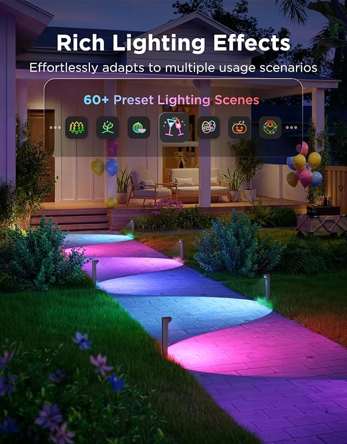 Govee Outdoor Pathway Lights 2 Lite 4 pack IP67 Waterproof 16 Million Colors 60+ Scene Modes Patio Lights for PathLandscape Lighting Outdoor Decor Compatible with Alexa Google Assistant Matter