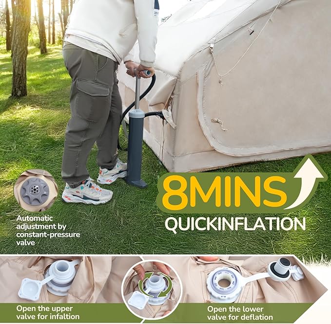 4-10 Person Inflatable Tent Waterproof Quick Setup for Camping Glamping and Family Outdoor Use Beige
