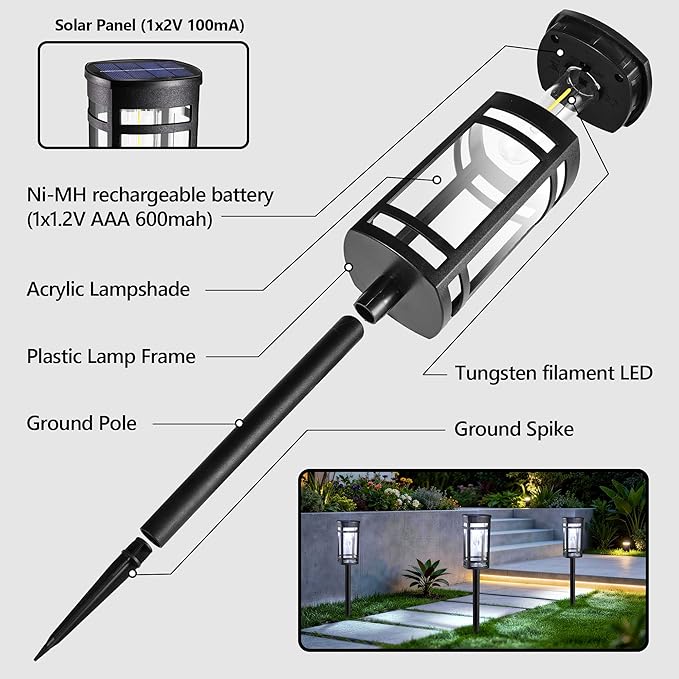 6 Pack Outdoor Solar Pathway Lights - Solar Landscape Lights Outdoor Walkway Solar Garden Lights for Lawn Path Yard Decor (Cool White)