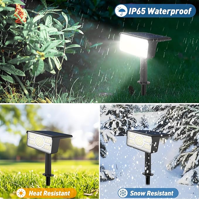 T-SUN Solar Spot Lights Outdoor 4 Pack 49 LED 2 Lighting Modes IP65 Waterproof Landscape Spotlights 2 in 1 Auto On/Off Solar Lights for Yard Garden Driveway Pathway (White)