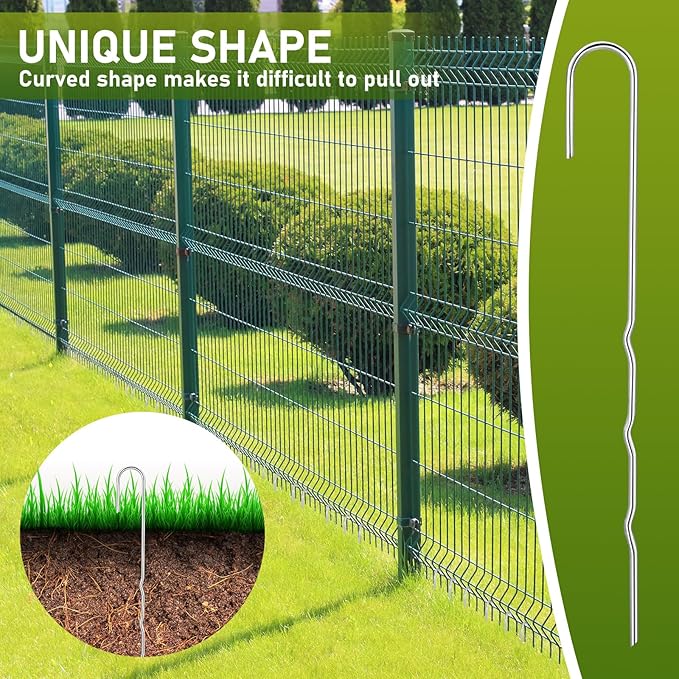 50 Pcs Kinked Ground Stakes 9 Inch Metal Garden Fence Edging Hook Heavy Duty J Shaped Galvanized Tent Fence Spikes for Dogs Digging Canopy Outdoor Yard Christmas Inflatables Decorations
