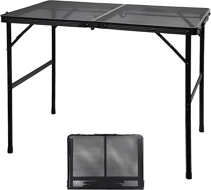 Camping Table with Mesh Desktop Lightweight &amp Portable Folding Grill Table Height Adjustable Metal Outdoor Table for Camp Cooking BBQ RV Picnic-3 FT Black