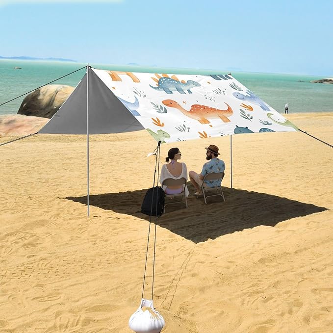 ALAZA Dinosaur Cartoon Dino Beach Tent Sun Shelter UPF50+ Protection Beach Shade Canopy w/ 4 Sandbags for Outdoor Camping Fishing Backyard Fun Picnic 10x9 ft
