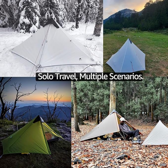 3F UL Gear Lanshan1 Ultralight Tent 3/4 Season Portable Backpacking Tent for 1-Person 15D Silicon Coated Waterproof Poleless Double Layer Tent for Camping Climbing Hiking
