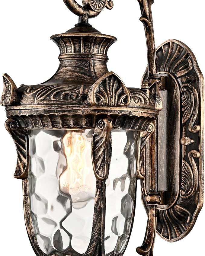SAMTEEN Outdoor Wall Light Fixtures Bronze 20.1 Exterior Wall Lantern Sconce with Hammered Glass Shade Waterproof Porch Lights Wall Mount Outside Lights for Patio Front Door Garage House