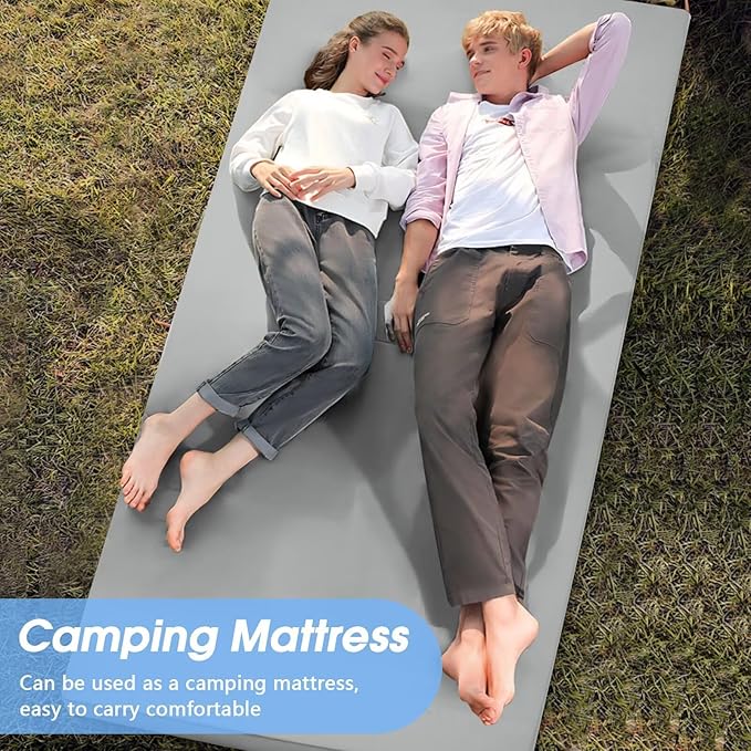 CYMULA Memory Foam Camping Mattress Pad3inch Sleeping Pad for CampingNon-Slip Bottom Floor Cot Car Mattress Bed with Retaining Portable Roll up Mattress Pad Mat for Travel Truck Guest Bed Tent