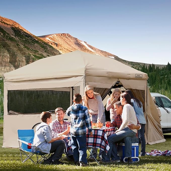 KAMPKEEPER 5pcs Sidewalls for 10X10 Commercial Instant Canopy Tent Converts Canopy into Tent for Camping with Removable SUV Tailgate - Khaki (Canopy Pole/Shelter NOT Included)