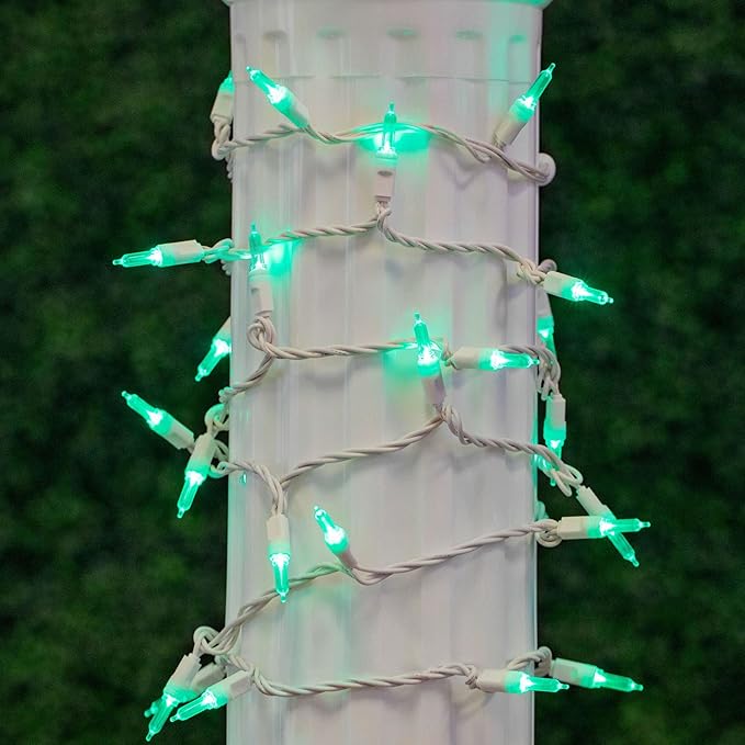 Novelty Lights Vintage Style T5 Green LED Christmas Lights 11.5 Feet White Wire String of 35 Mini Bulbs UL Listed Indoor/Outdoor Tree Lighting