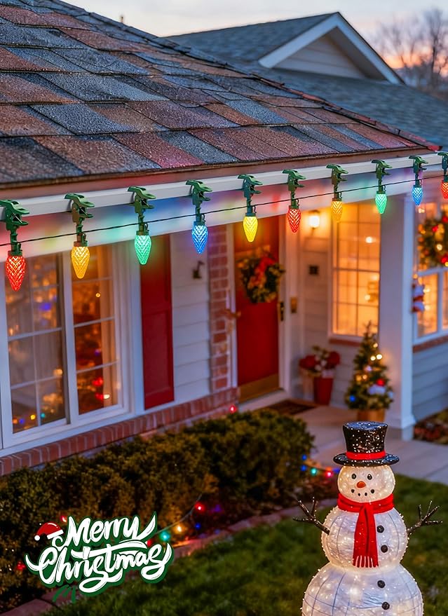 Brightown C9 LED Christmas Lights Outdoor 99 Feet 150 LED C9 String Lights with 150 Spring Clips Waterproof Connectable Christmas Tree Lights for Outside Roofline Patio Home Xmas Decor Multicolor