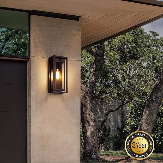 15 Motion Sensor Outdoor Lights 2 Pack Large Bronze Outdoor Light Fixture 3 Lighting Modes Waterproof Anti-Rust Wall Sconces Exterior Lighting Fixtures for Front Door Porch Garage