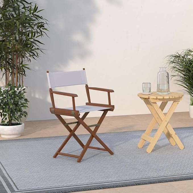 Director's Chair with Built-in Armrests and Foldable Design for Easy Storage Lightweight Durable Frame Perfect for Indoor or Outdoor Seating White Canvas/18 in Honey Oak Frame