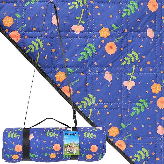 Outdoor Picnic Blanket Blue Floral 60x80 Sandproof Beach Blanket Waterproof Picnic Blankets Foldable for Caming Beach Outdoor Activities.