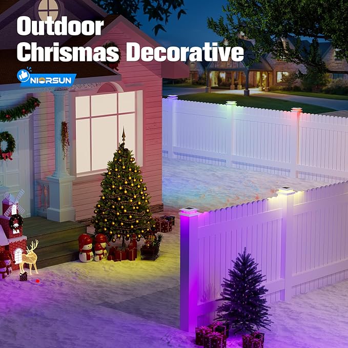NIORSUN Solar Post Cap Lights Outdoor Waterproof 4x4 Post Solar Lights RGB Color Changing Fence Posts Solars Light for Deck Patio Garden Deco 4x4 Posts Caps Wood Vinyl 5x5 Vinyl 12 Pack (White)