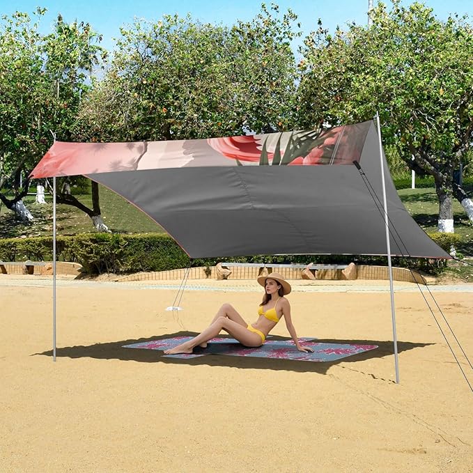FlamingoCamping Sun Shelters 9.2 x 10.5 FT Beach Canopy Tent Sun Shade with Carrying Bag for Camping Trips Fishing Backyard Fun or Picnics 21340683